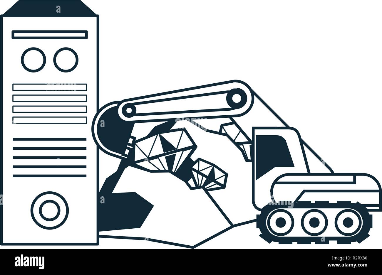 Bitcoin Mining And Investment Backhoe And Cpu With Mine Vector - 